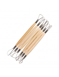 Set 6 doppelköpfige Modellierwerkzeuge Holzgriff Ton Polymere schnitzen 2