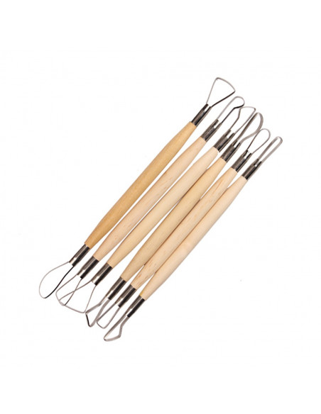 Set 6 stecchi doppia testa manico legno scolpire argilla polimeri