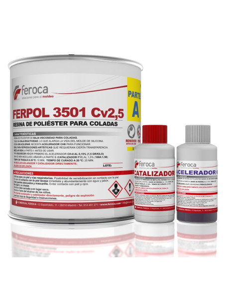 Ferpol 3501 CV2,5 resina poliéster colada transparente baja viscosidad - Kit de 1 Kg.