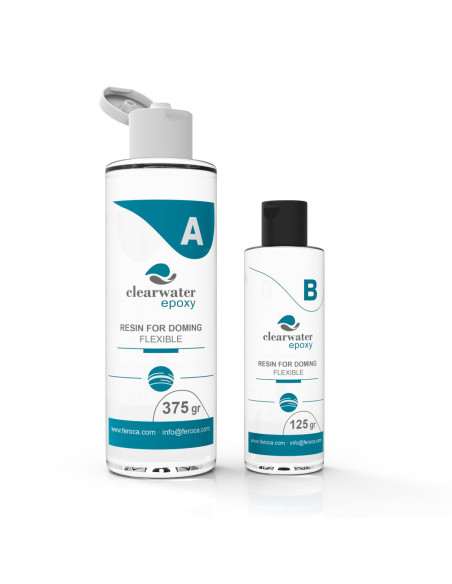 Résine époxy flexible doming goutte transparente Shore A60 anti-jaunissement UV - Kit de 500g