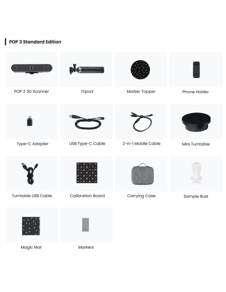 Scanner 3D portátil Revopoint POP 3 precisão 0,05 mm captura IR - Standard Edition