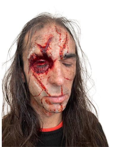 Platinum silicone sutured wound SFX prosthetic for film and Halloween by Ricard MUA FX