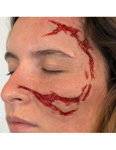 Prótese silicona platino Scarface laceração facial efeitos especiais FX