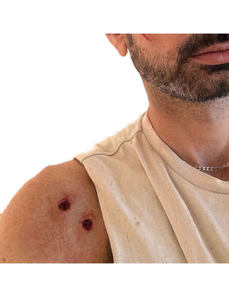 The Hole silicone prosthetic bullet hole FX special effects makeup