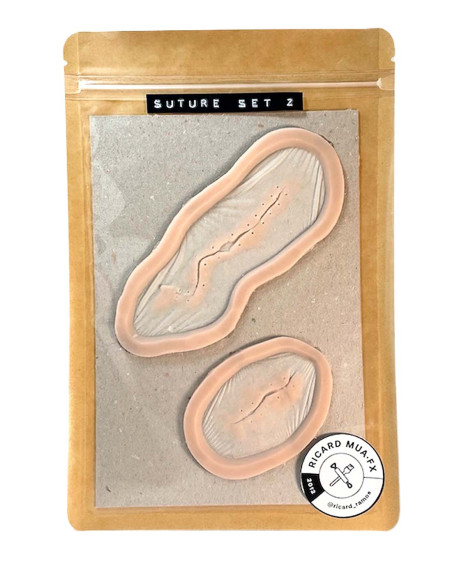 Platinum silicone sutured wound SFX prosthetic for film and Halloween by Ricard MUA FX