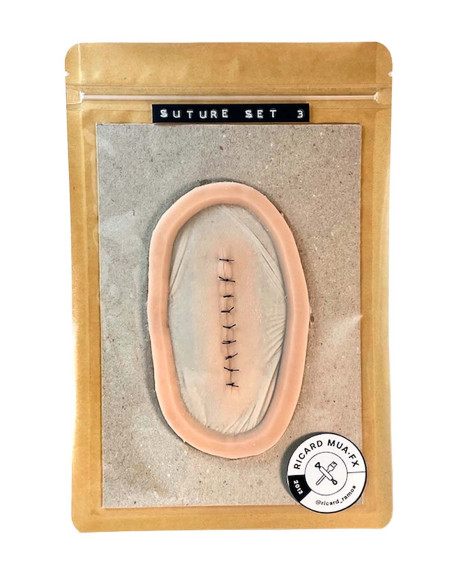 Prótese silicone platina suturas realistas FX cinema teatro Halloween