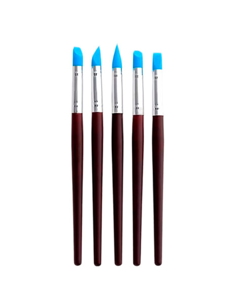 Set of 5 rubber-tip modelling brushes for precise sculpting and detailing