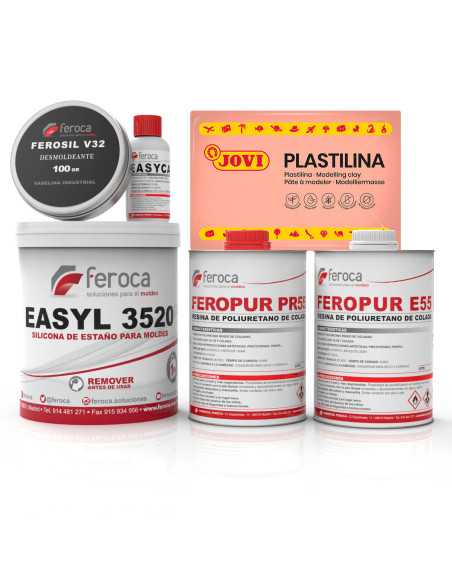 Kit moldeo resinas silicona y colada con desmoldeante y plastilina industrial