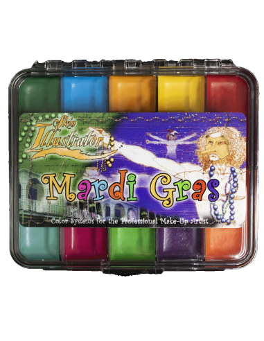 Paleta maquillaje alcohol Mardi Gras 10 colores payaso carnaval FX