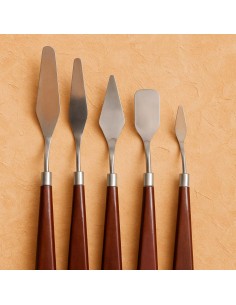 Set of 5 flexible steel palette knives wooden handle oil acrylic plaster 2