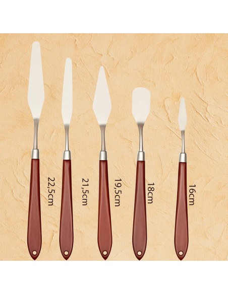 Set 5 spatules acier flexible manche bois huile acrylique plâtre