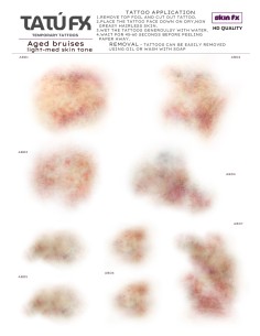Tatuagens FX temporárias hematomas envelhecidos pele clara maquilhagem efeitos