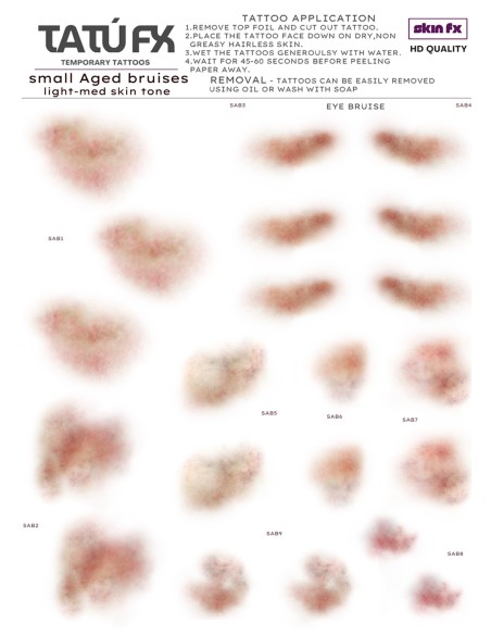 Tatouages temporaires FX hématomes vieillis petits maquillage cinéma théâtre