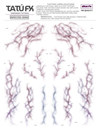 TATÚ FX Infected Veins A5 sheet temporary tattoo transfers infected veins SFX makeup effects