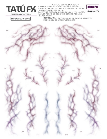 TATÚ FX Infected Veins lámina tatuajes temporales venas SFX maquillaje efectos