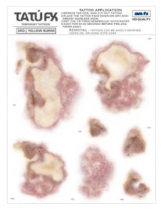 Tatuagens temporárias queimaduras 3º grau hiperrealistas FX maquilhagem