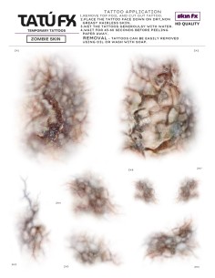 Tatuagens temporárias pele zombie SFX folha A5 maquiagem efeitos especiais