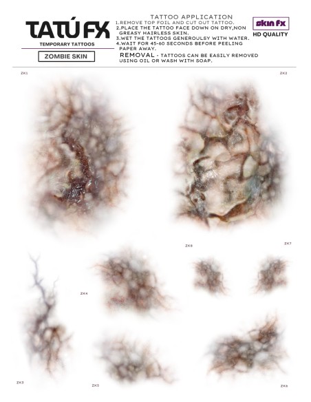 TATÚ FX Zombie Skin SFX temporary tattoos A5 sheet special effects makeup