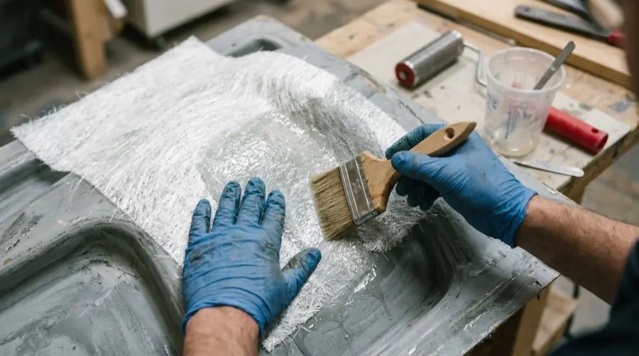 Processo de laminagem com fibra de vidro e resina de poliéster