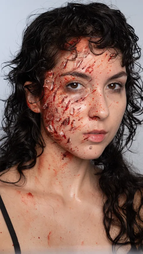Maquillaje FX de cortes y sangre en la cara por Alicia Díaz